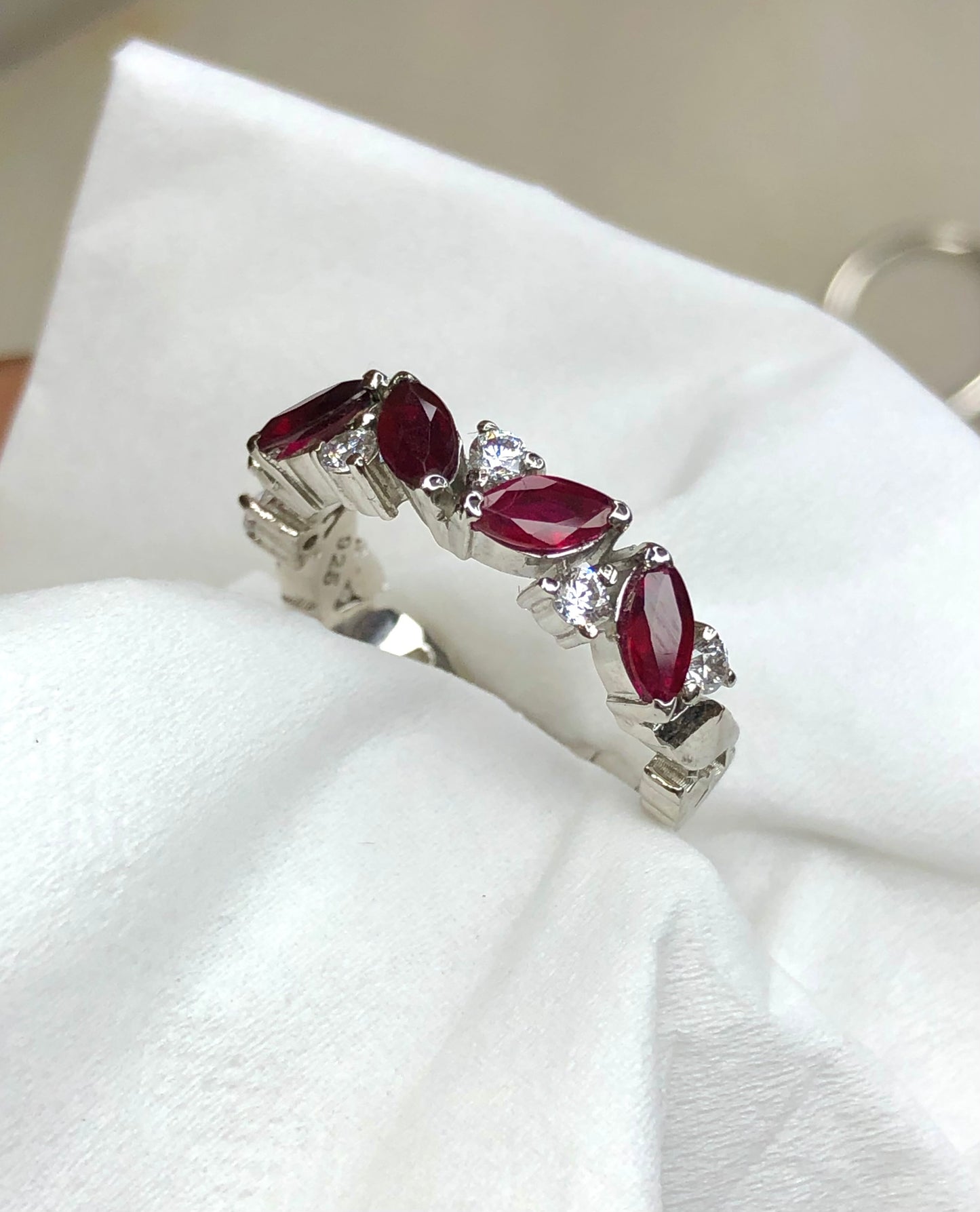 1.19ct Marquise cut Red Ruby Silver Ring