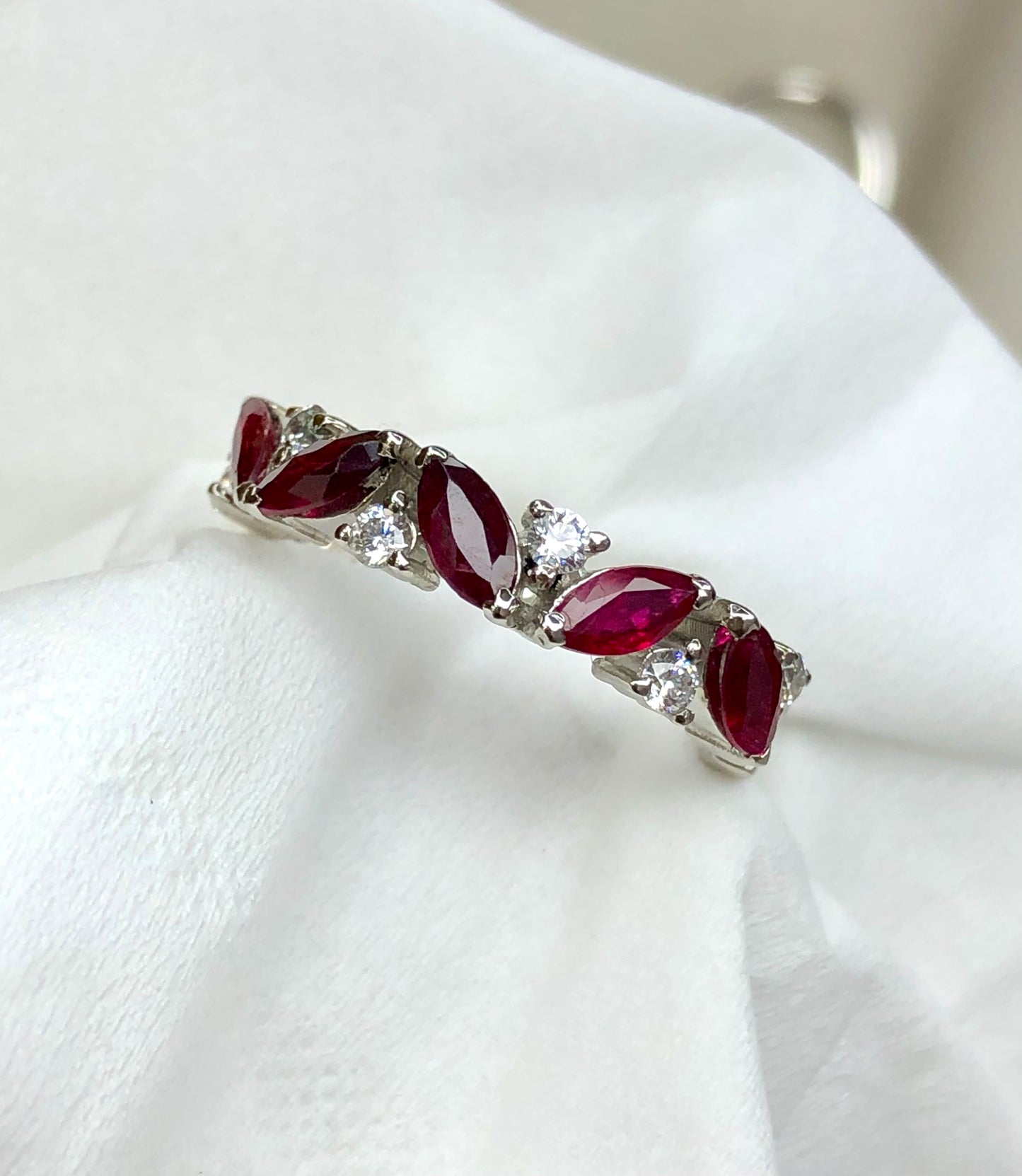 1.19ct Marquise cut Red Ruby Silver Ring